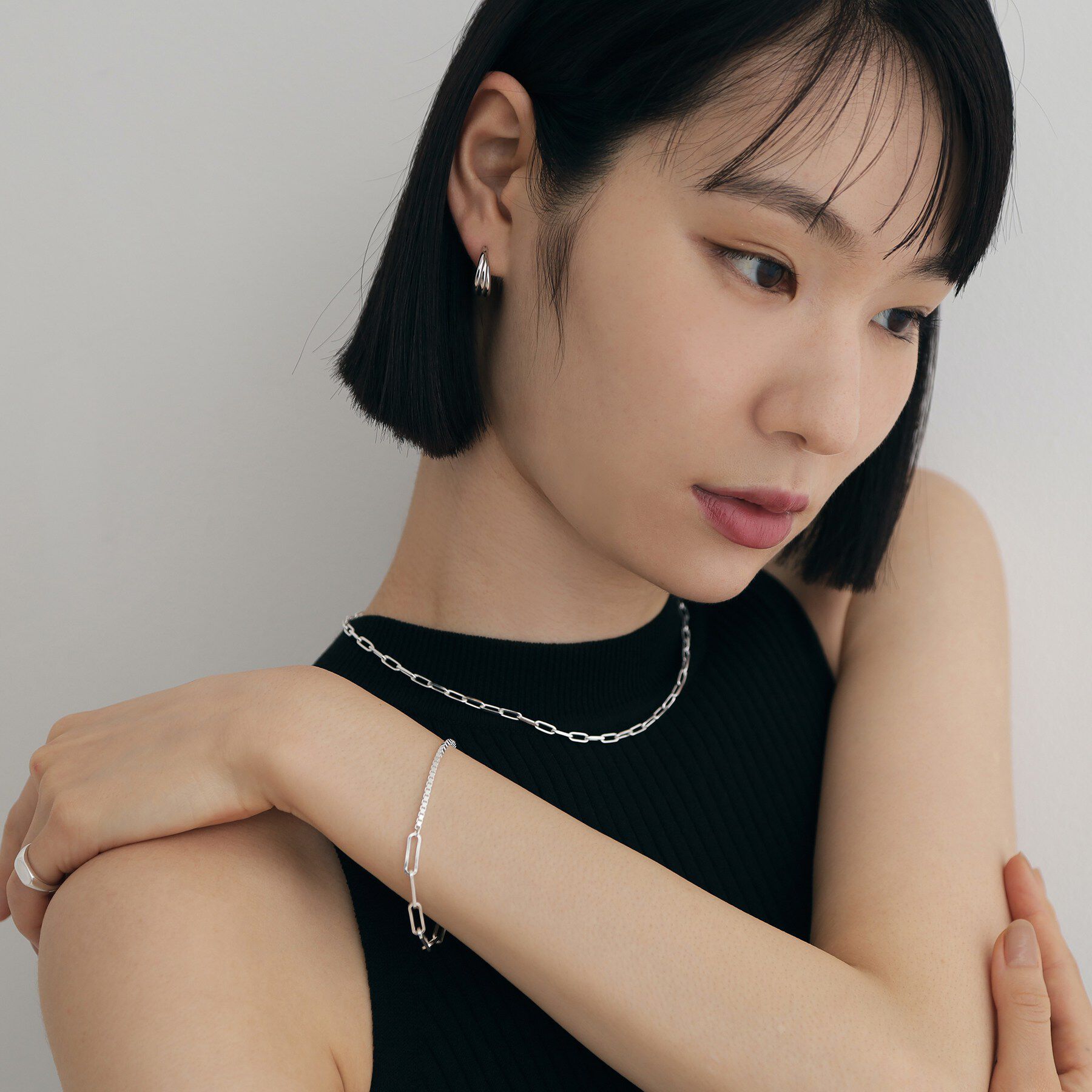 COCOSHNIK ONKITSCH「シルバー デザインチェーン フラットケーブル ベネチアンブレスレット」|ブレスレット・バングル|