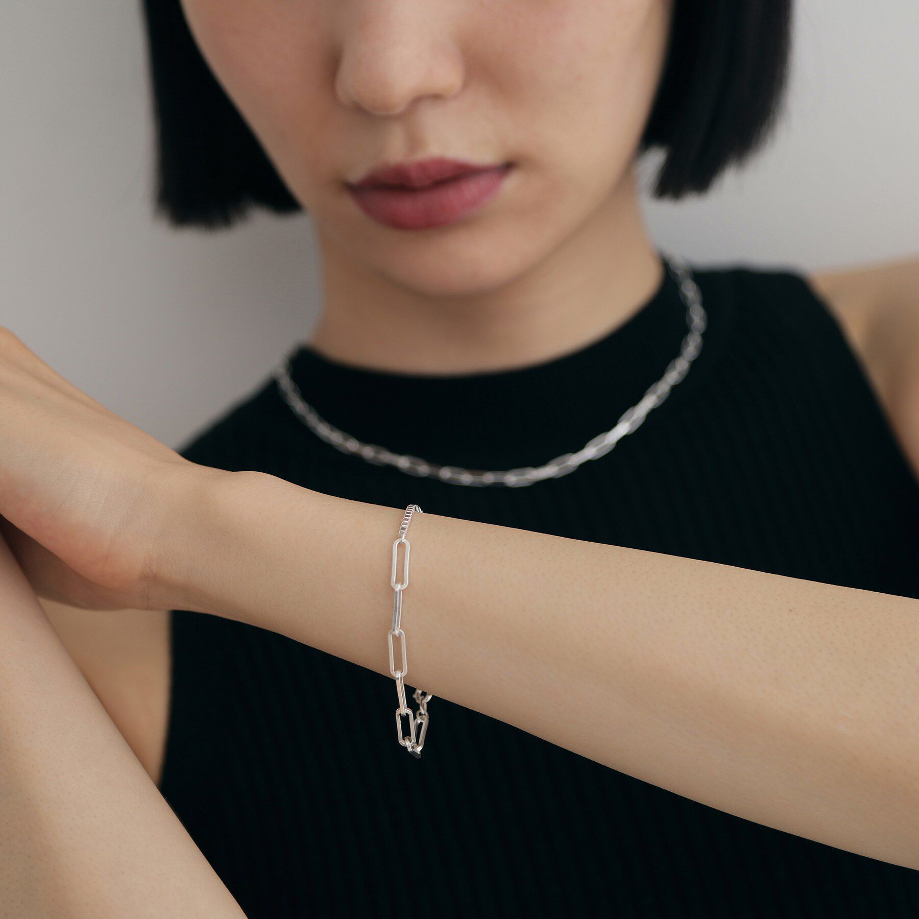 COCOSHNIK ONKITSCH「シルバー デザインチェーン フラットケーブル ベネチアンブレスレット」|ブレスレット・バングル|