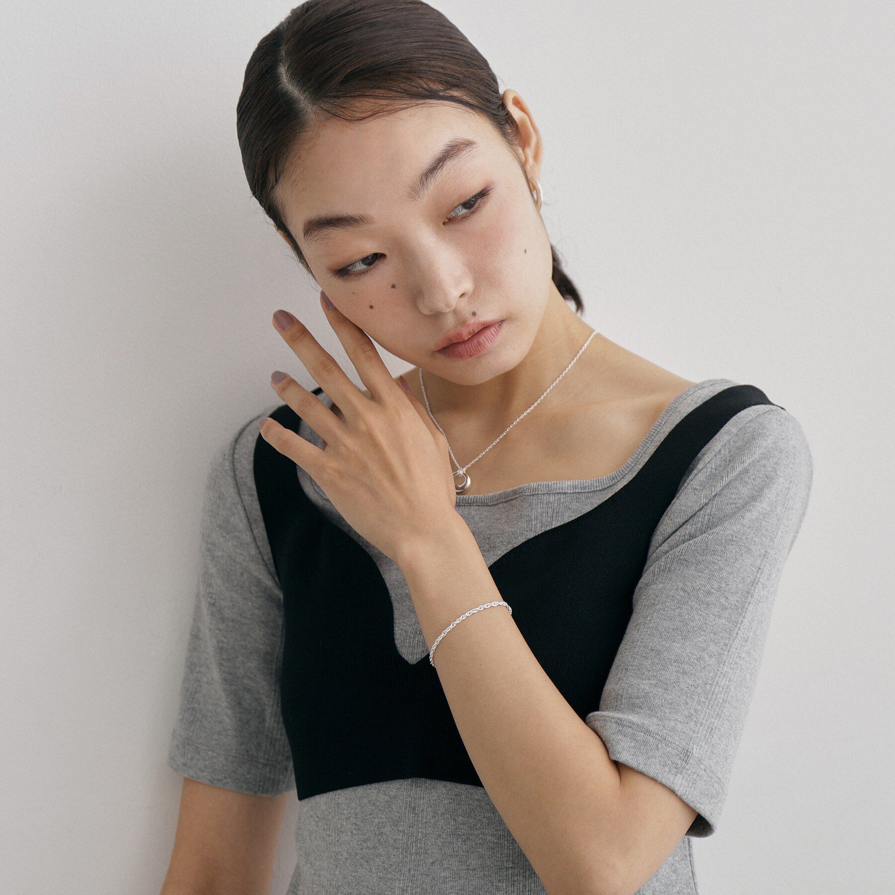 COCOSHNIK ONKITSCH「シルバー デザインチェーン ダブルケーブルブレスレットS」|ブレスレット・バングル|