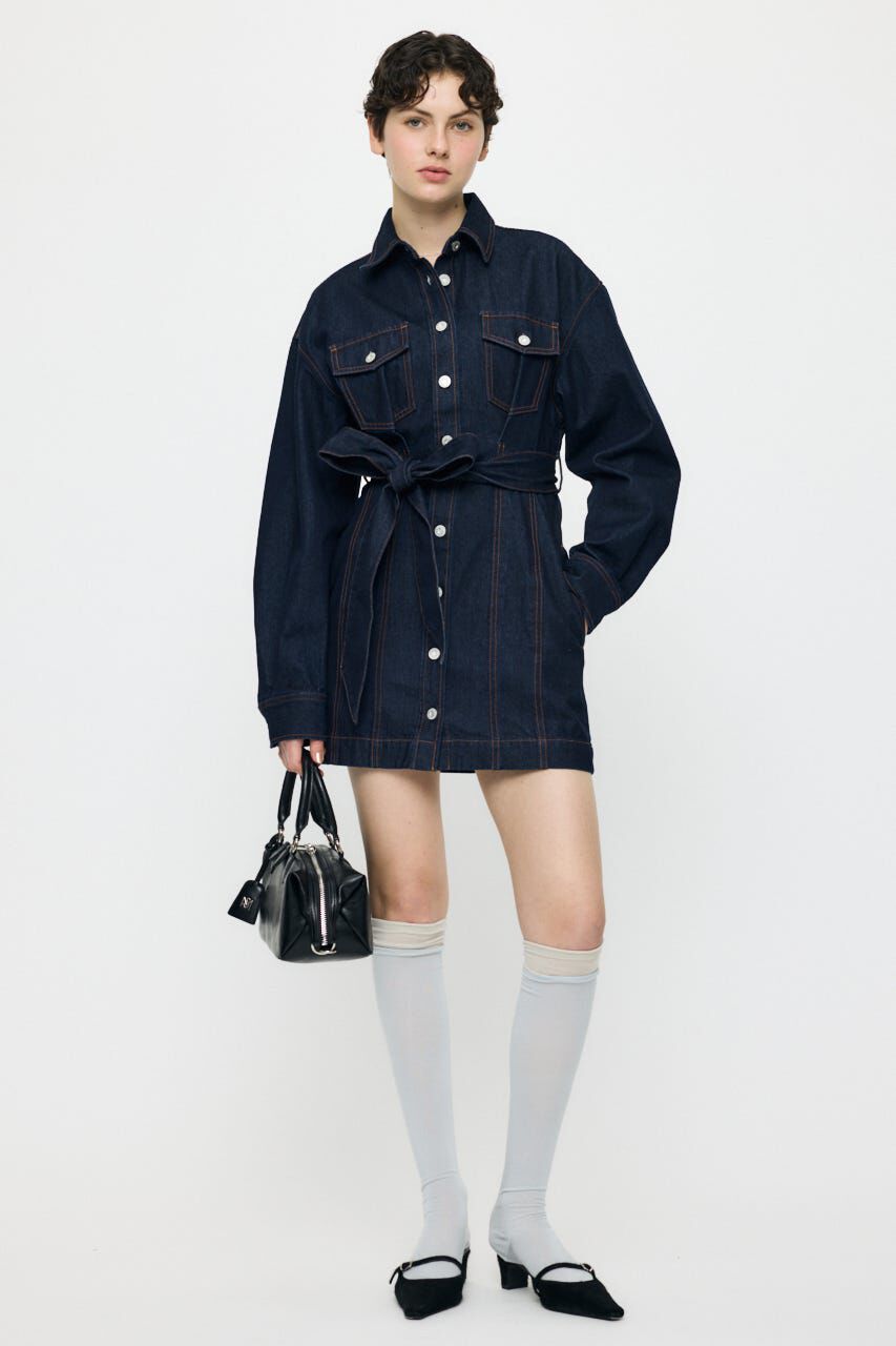 MOUSSY「BELTED DENIM MINI ドレス」|ワンピース|