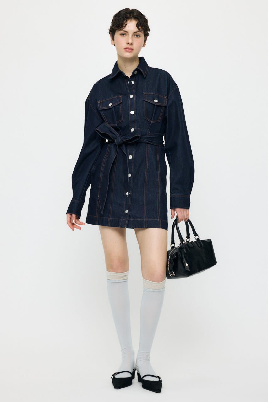 MOUSSY「BELTED DENIM MINI ドレス」|ワンピース|
