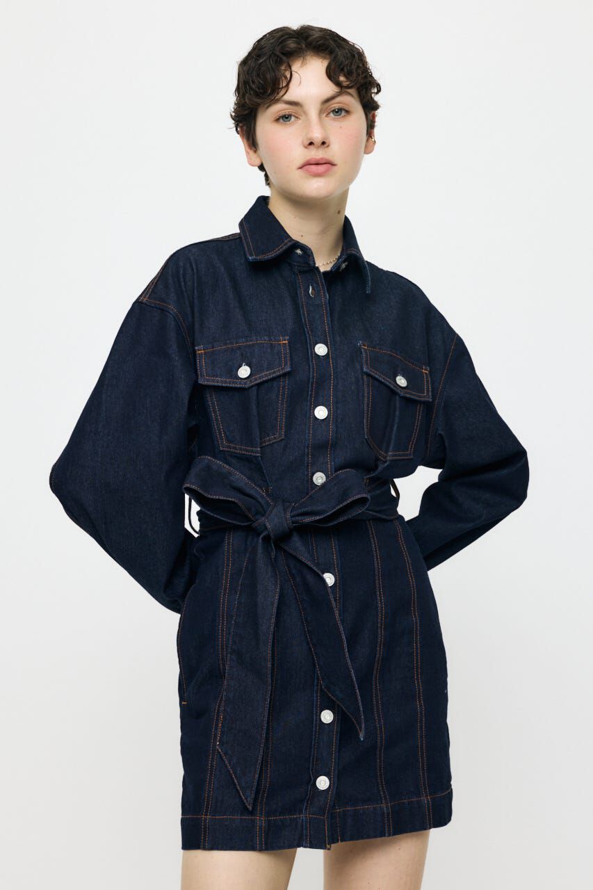 MOUSSY「BELTED DENIM MINI ドレス」|ワンピース|