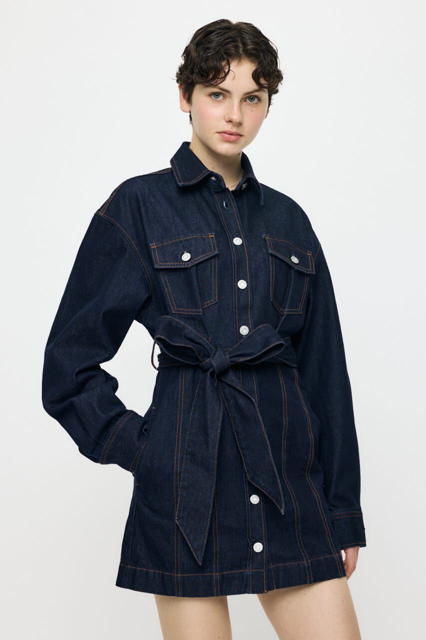 MOUSSY「BELTED DENIM MINI ドレス」|ワンピース|
