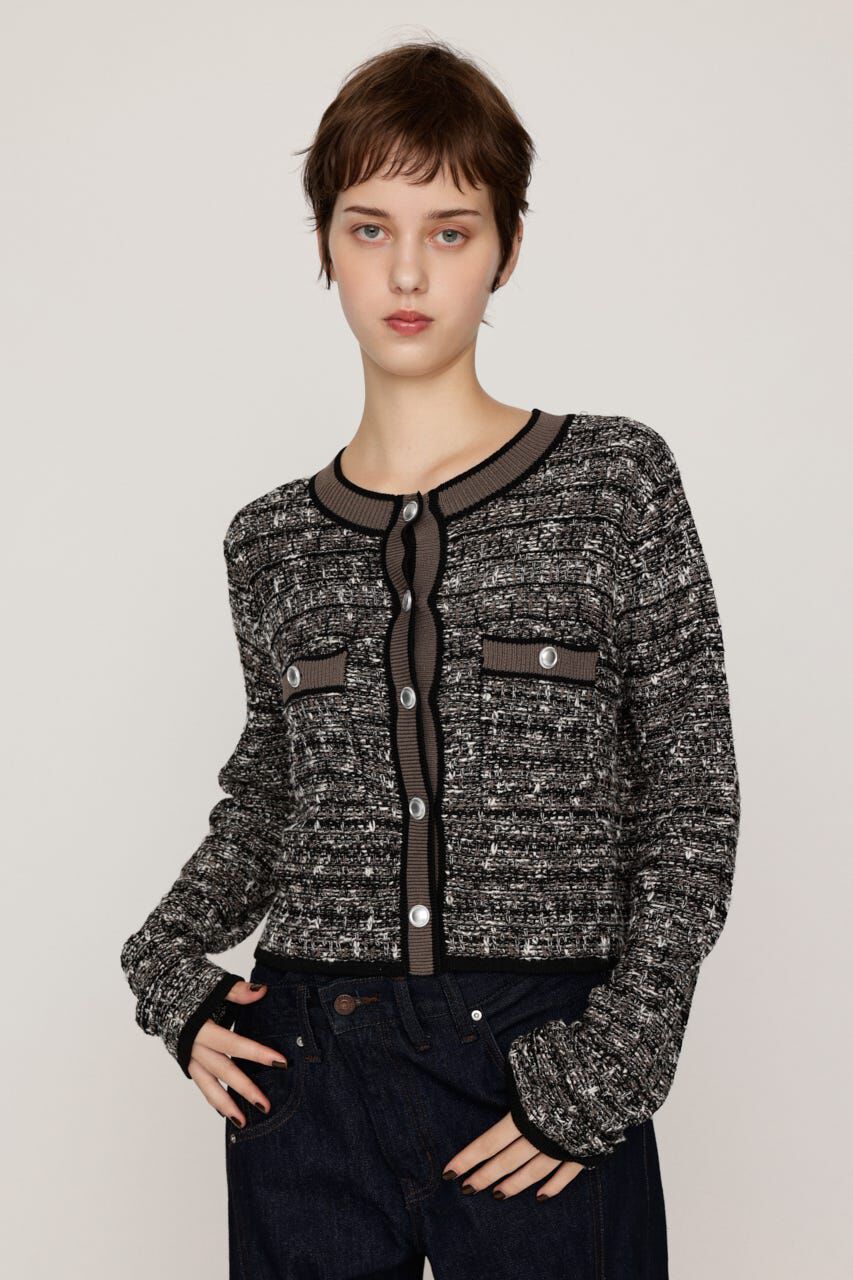 SLY「BICOLOR TWEED KNIT トップス」|カーディガン|BLK