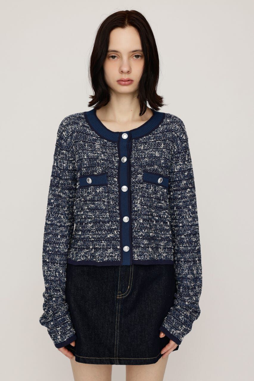 SLY「BICOLOR TWEED KNIT トップス」|カーディガン|