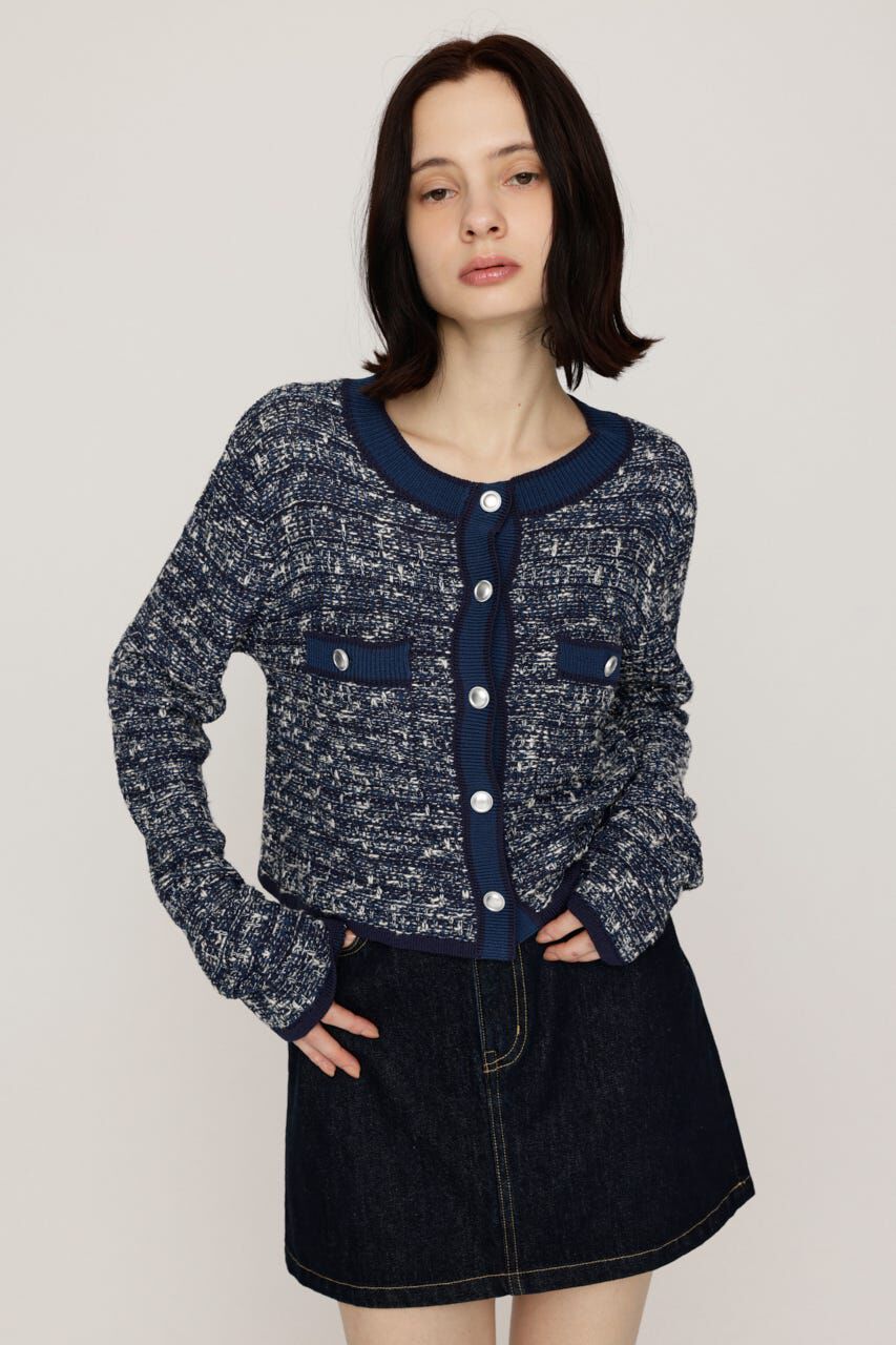 SLY「BICOLOR TWEED KNIT トップス」|カーディガン|