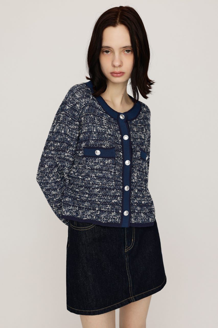 SLY「BICOLOR TWEED KNIT トップス」|カーディガン|