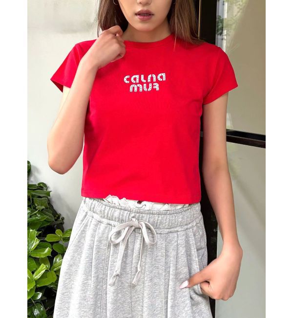 CALNAMUR「ビジューロゴコンパクトTシャツ」|Tシャツ・カットソー|レッド