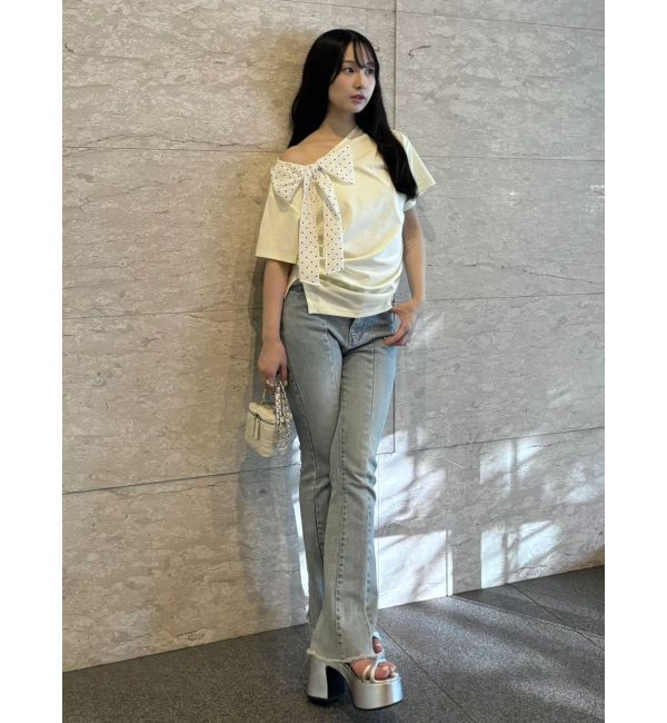 CALNAMUR「リボン付きTシャツ」|Tシャツ・カットソー|
