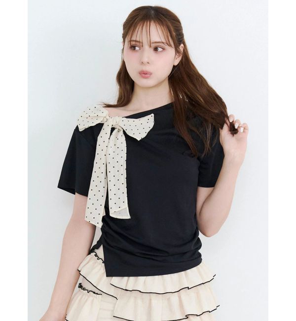 CALNAMUR「リボン付きTシャツ」|Tシャツ・カットソー|ブラック