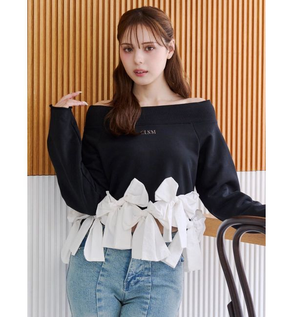 CALNAMUR「ヘムリボンオフショル裏毛トップス」|Tシャツ・カットソー|