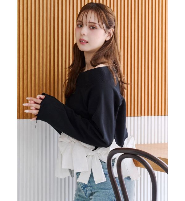 CALNAMUR「ヘムリボンオフショル裏毛トップス」|Tシャツ・カットソー|