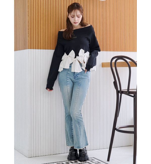 CALNAMUR「ヘムリボンオフショル裏毛トップス」|Tシャツ・カットソー|