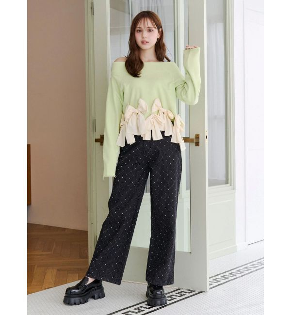CALNAMUR「ヘムリボンオフショル裏毛トップス」|Tシャツ・カットソー|