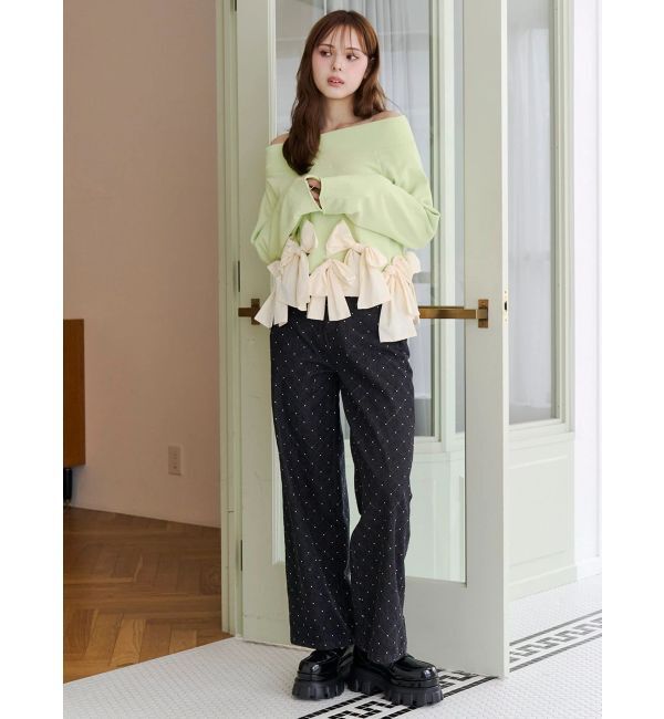 CALNAMUR「ヘムリボンオフショル裏毛トップス」|Tシャツ・カットソー|