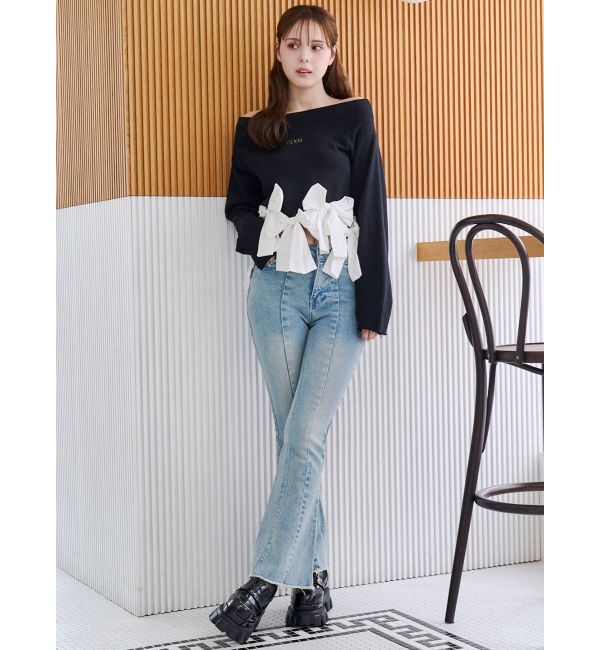 CALNAMUR「ヘムリボンオフショル裏毛トップス」|Tシャツ・カットソー|
