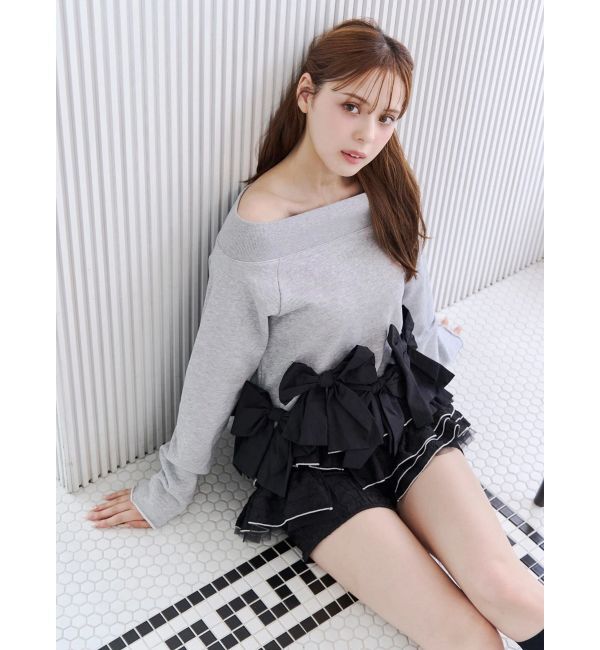 CALNAMUR「ヘムリボンオフショル裏毛トップス」|Tシャツ・カットソー|