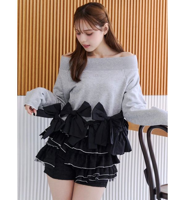 CALNAMUR「ヘムリボンオフショル裏毛トップス」|Tシャツ・カットソー|