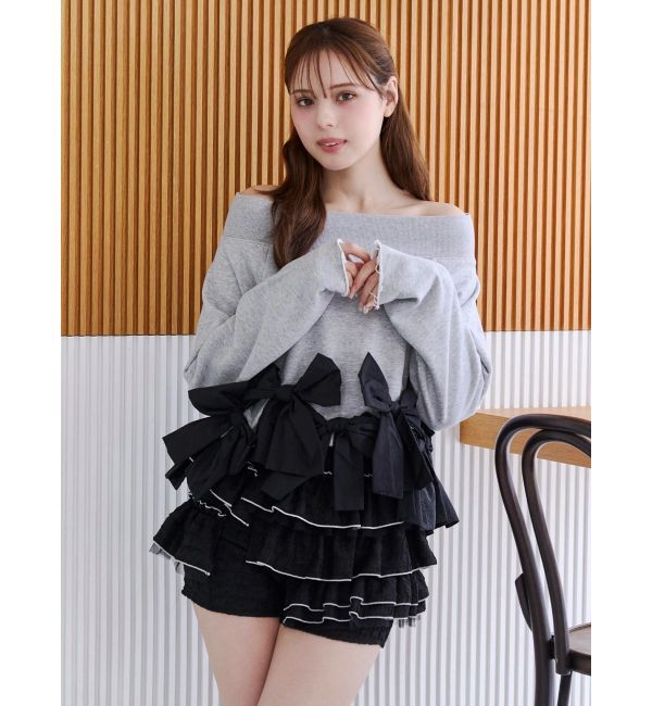 CALNAMUR「ヘムリボンオフショル裏毛トップス」|Tシャツ・カットソー|