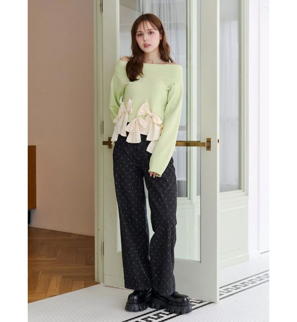 CALNAMUR「ヘムリボンオフショル裏毛トップス」|Tシャツ・カットソー|