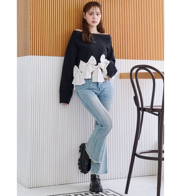 CALNAMUR「ヘムリボンオフショル裏毛トップス」|Tシャツ・カットソー|