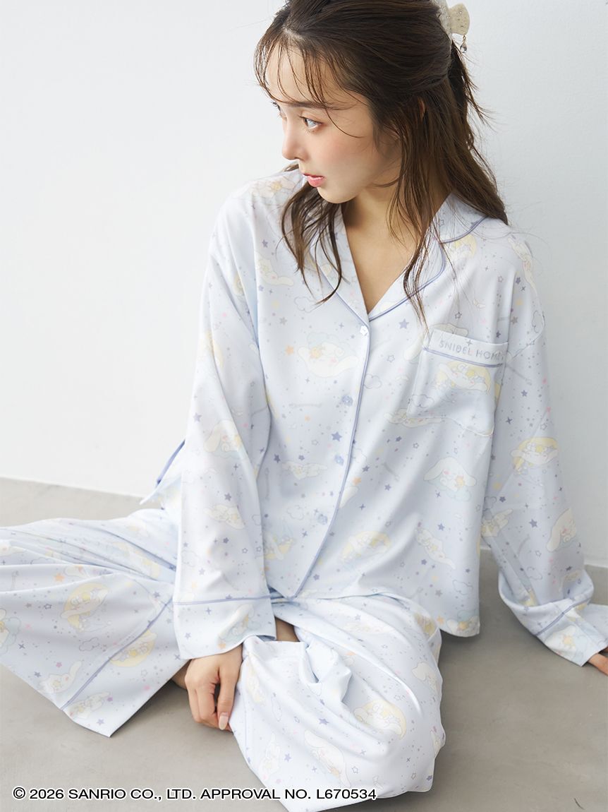 SNIDEL HOME「【WEB限定】【セット商品】【Cinnamoroll】サテン開襟シャツ＆ロングパンツSET」|ルームウェア|