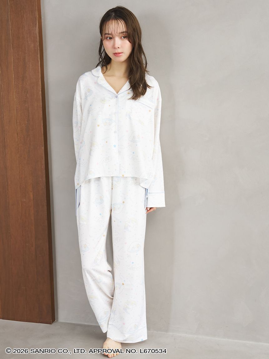 SNIDEL HOME「【WEB限定】【セット商品】【Cinnamoroll】サテン開襟シャツ＆ロングパンツSET」|ルームウェア|