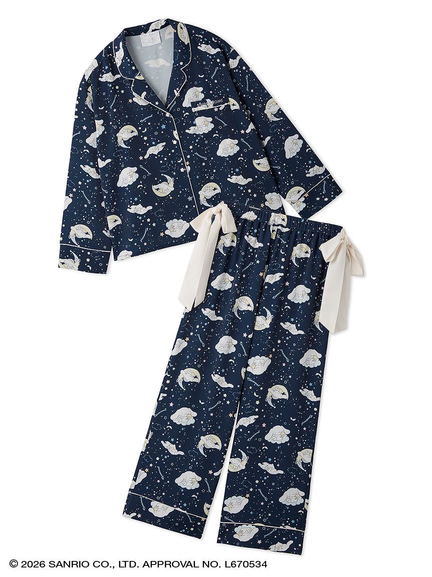 SNIDEL HOME「【WEB限定】【セット商品】【Cinnamoroll】サテン開襟シャツ＆ロングパンツSET」|ルームウェア|NVY