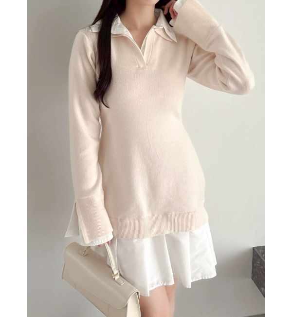 dazzlin「【POLO BCSコラボ】シャツレイヤードニットミニワンピース ※BEIGE WEB限定カラー」|ワンピース|