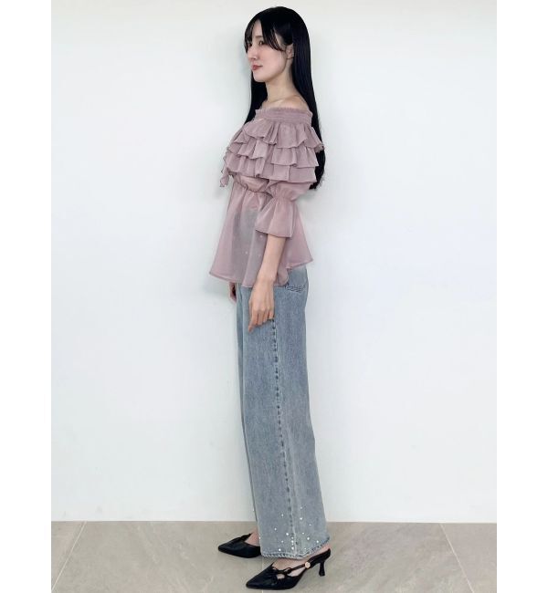 MERCURYDUO「オフショルラッフルチュニックブラウス」|シャツ・ブラウス|