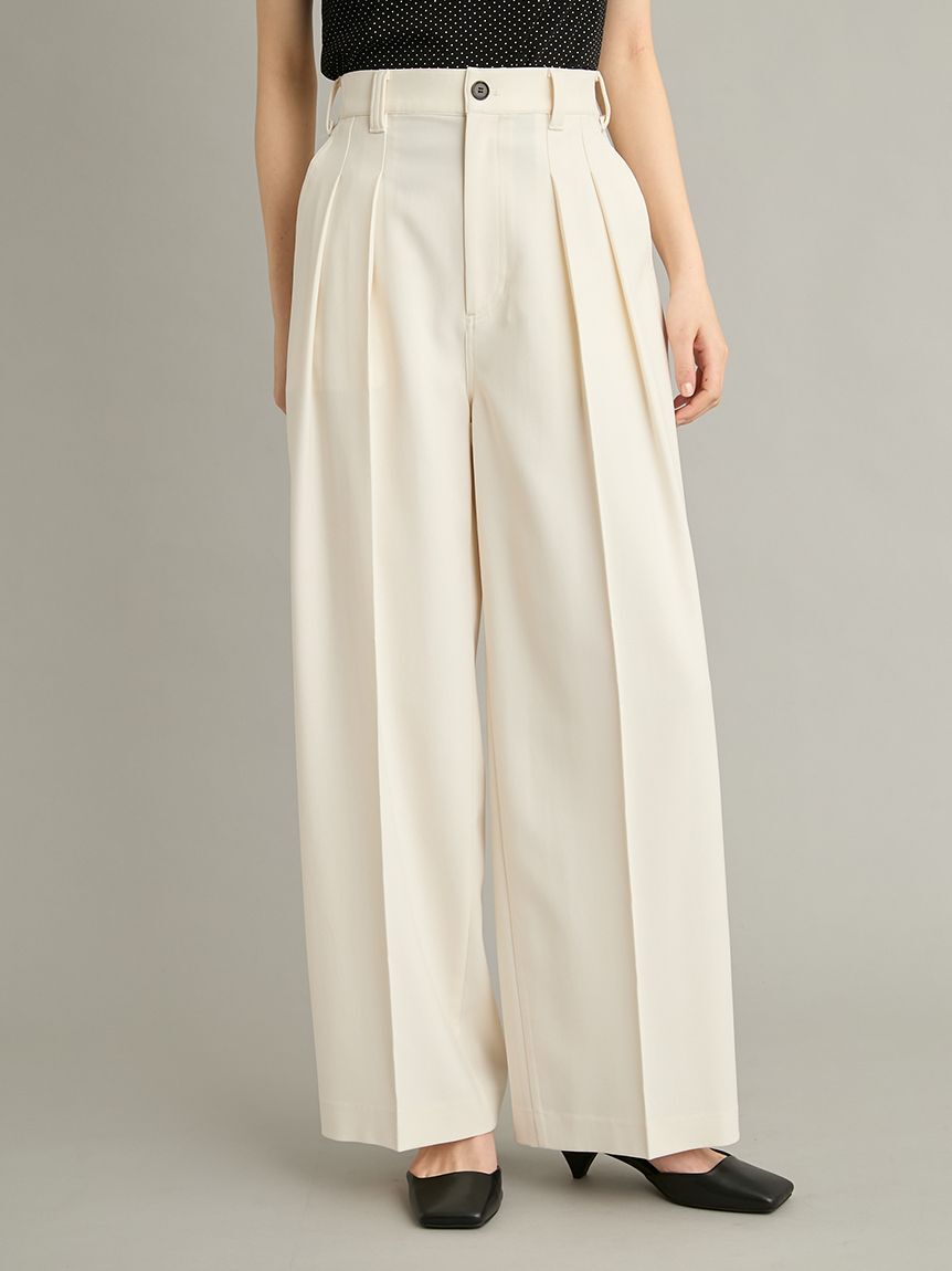Mila Owen「【MILA PANTS】【UVカット】クールタッチ後ろゴム２タックワイドパンツ」|チノ|WHT