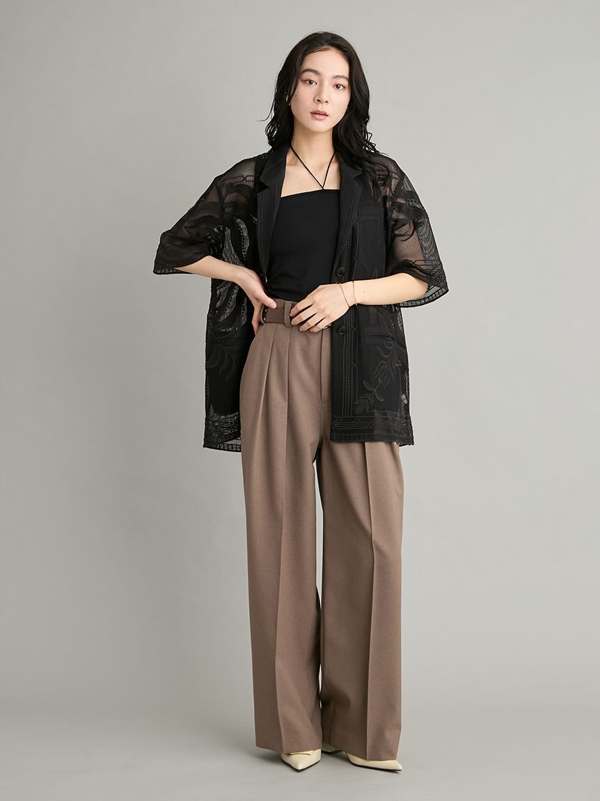 Mila Owen「【MILA PANTS】【UVカット】クールタッチ後ろゴム２タックワイドパンツ」|チノ|