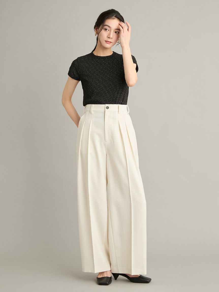 Mila Owen「【MILA PANTS】【UVカット】クールタッチ後ろゴム２タックワイドパンツ」|チノ|