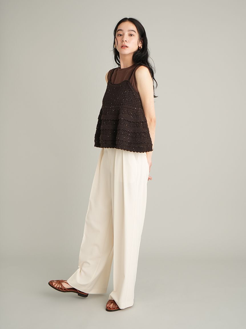 Mila Owen「【MILA PANTS】【UVカット】クールタッチ後ろゴム２タックワイドパンツ」|チノ|