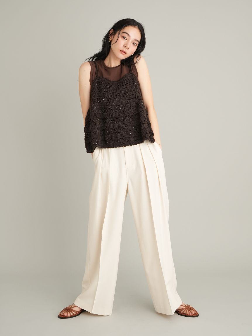 Mila Owen「【MILA PANTS】【UVカット】クールタッチ後ろゴム２タックワイドパンツ」|チノ|