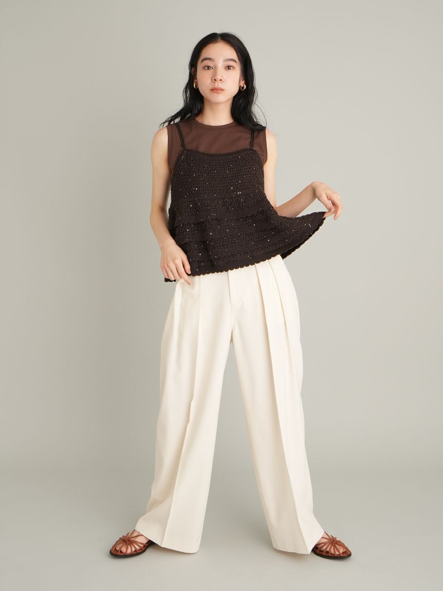 Mila Owen「【MILA PANTS】【UVカット】クールタッチ後ろゴム２タックワイドパンツ」|チノ|