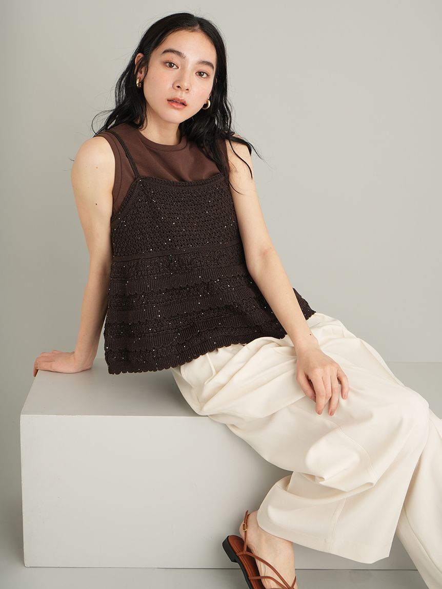Mila Owen「【MILA PANTS】【UVカット】クールタッチ後ろゴム２タックワイドパンツ」|チノ|
