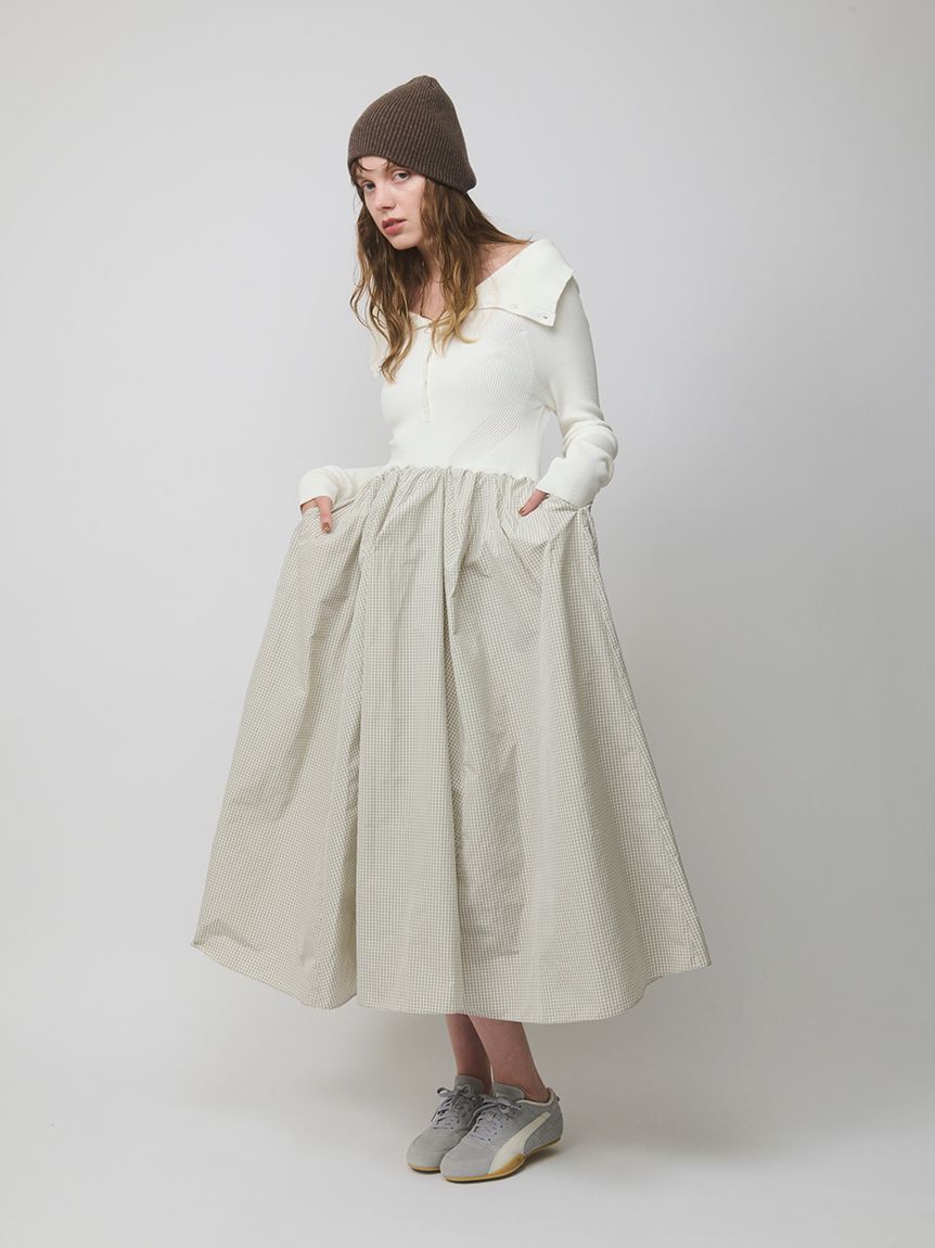 emmi atelier「オフショルカラーニットドッキングワンピース」|ワンピース|