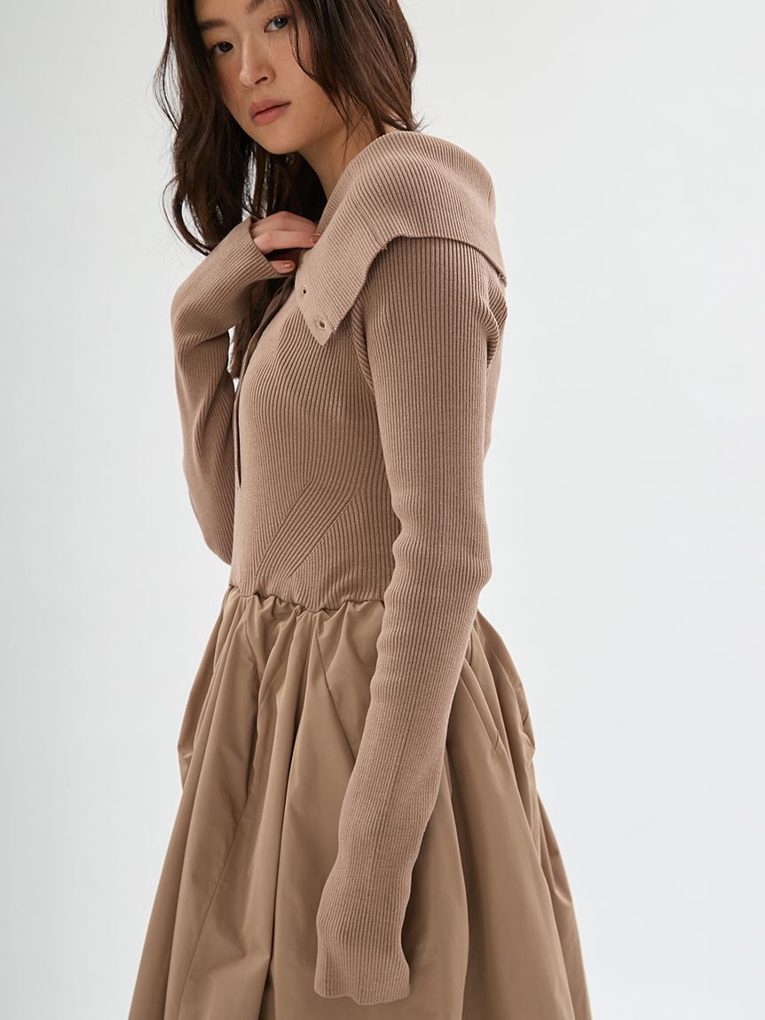 emmi atelier「オフショルカラーニットドッキングワンピース」|ワンピース|
