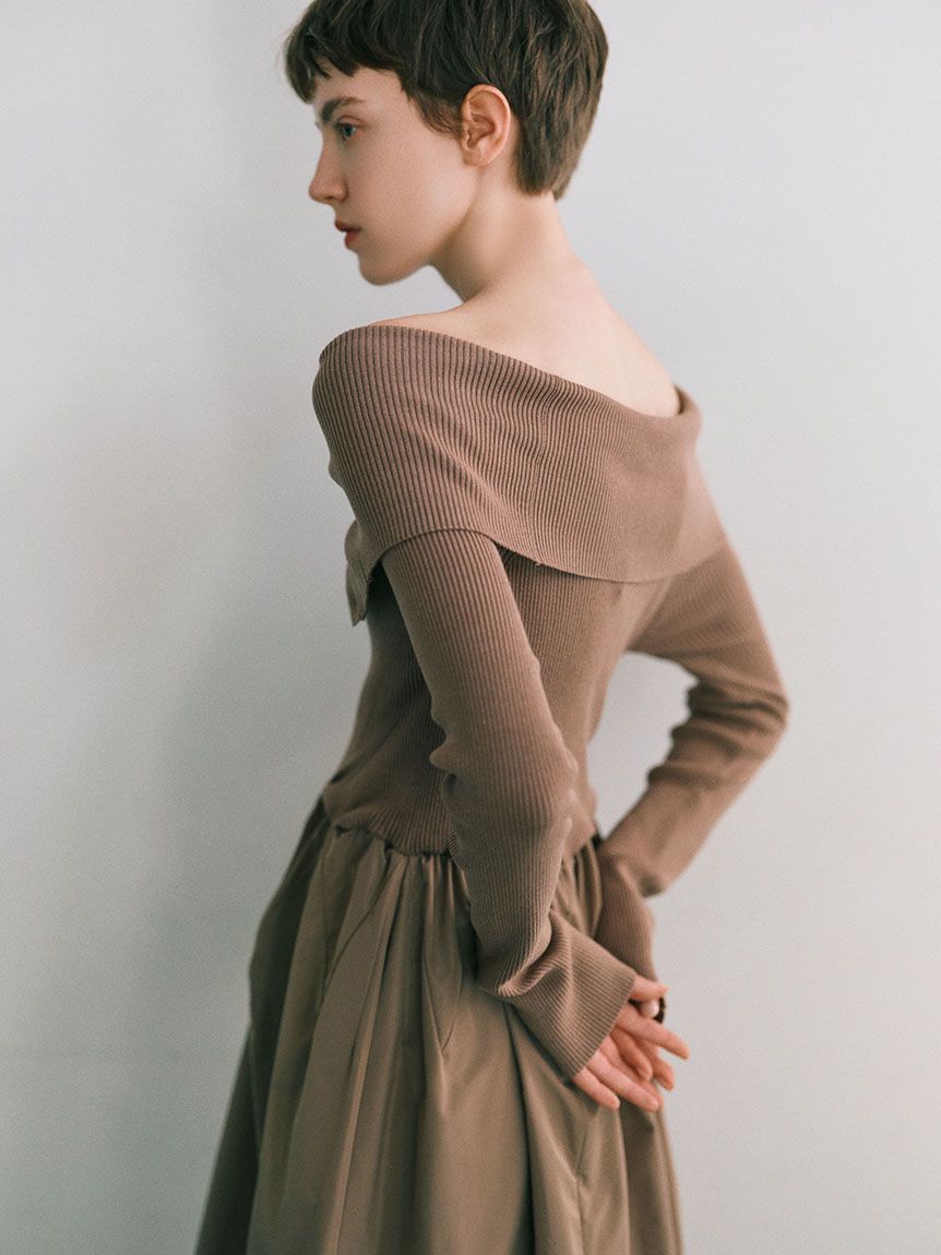 emmi atelier「オフショルカラーニットドッキングワンピース」|ワンピース|