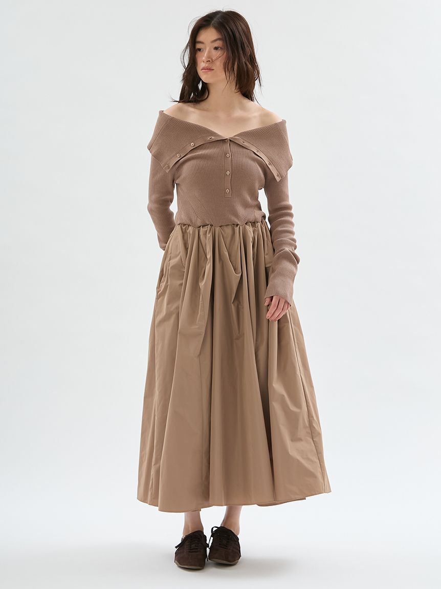 emmi atelier「オフショルカラーニットドッキングワンピース」|ワンピース|