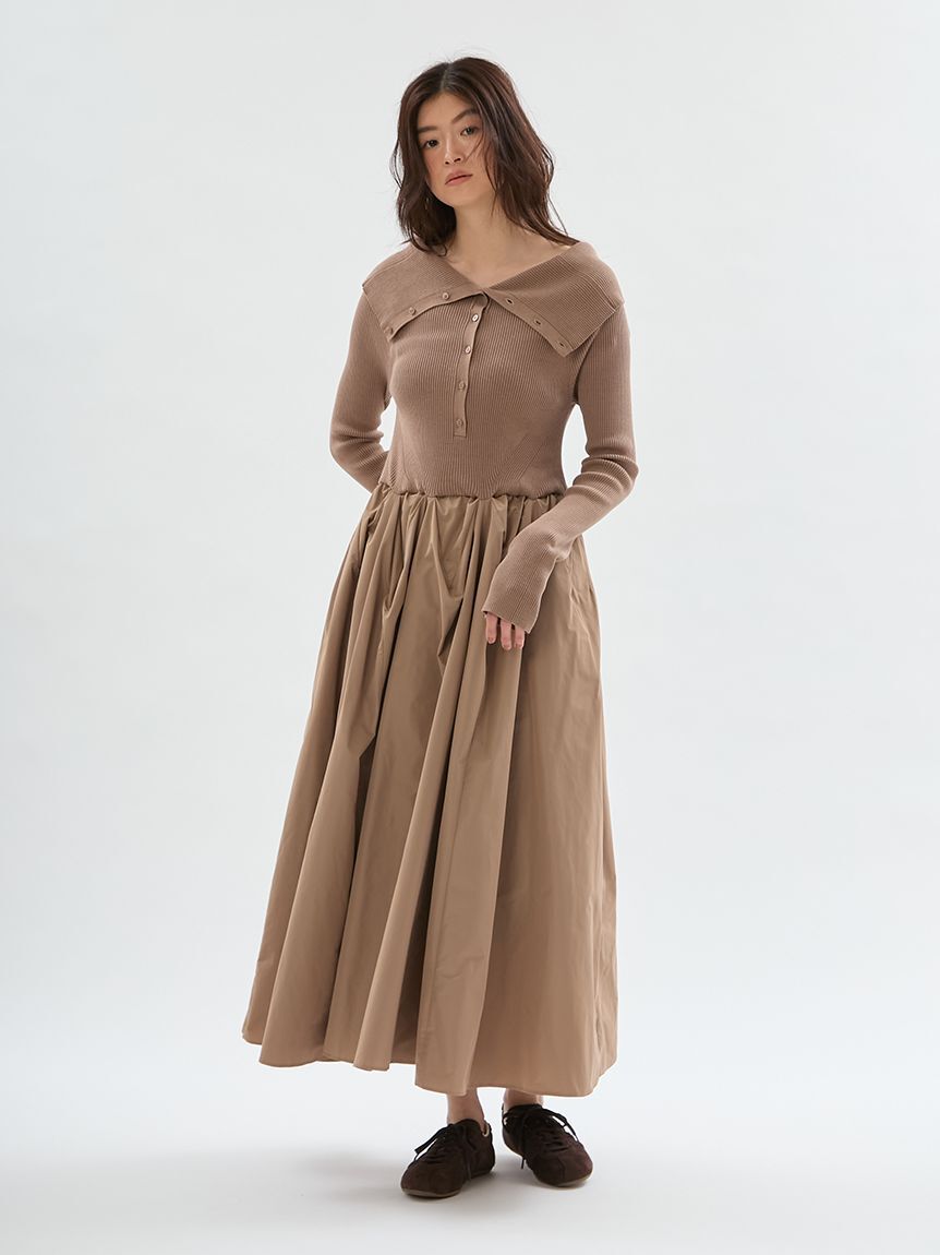 emmi atelier「オフショルカラーニットドッキングワンピース」|ワンピース|