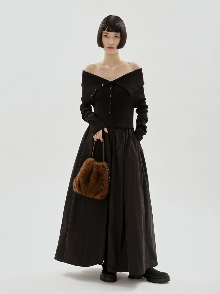 emmi atelier「オフショルカラーニットドッキングワンピース」|ワンピース|