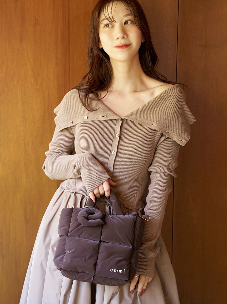 emmi atelier「オフショルカラーニットドッキングワンピース」|ワンピース|