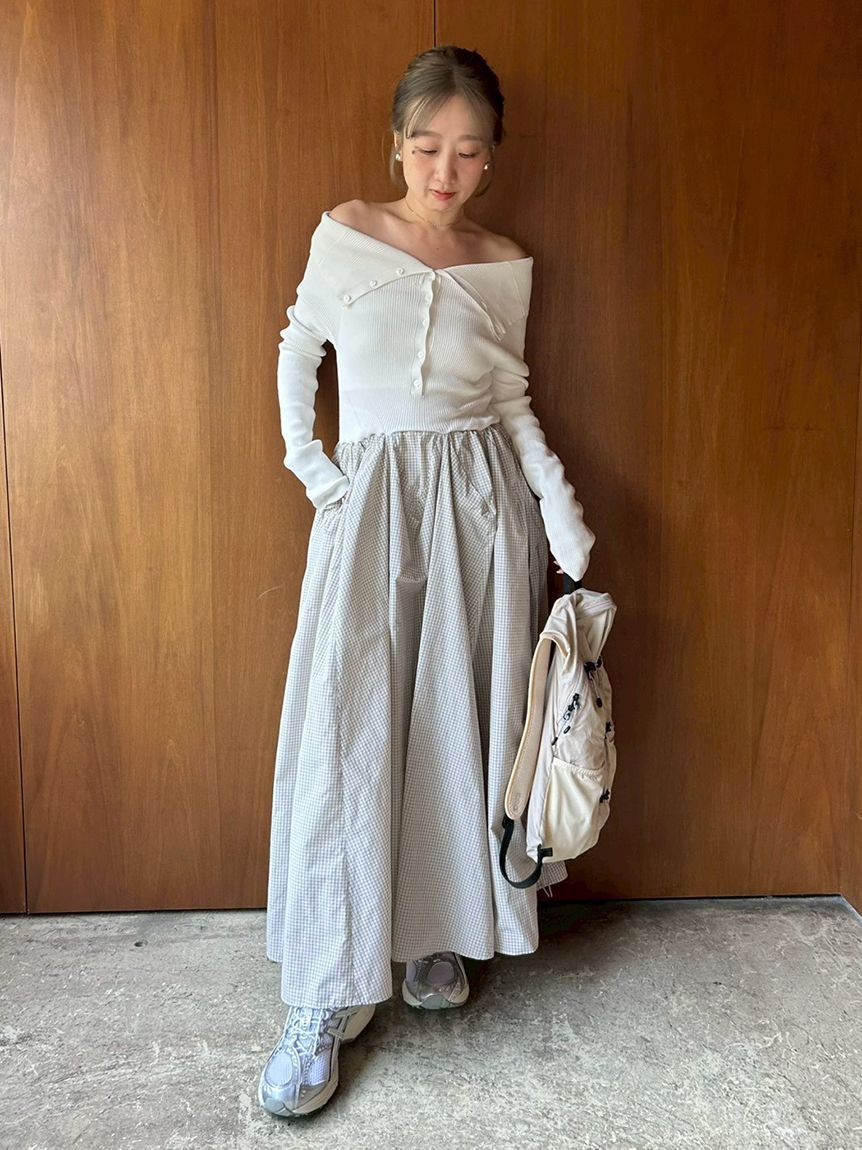 emmi atelier「オフショルカラーニットドッキングワンピース」|ワンピース|