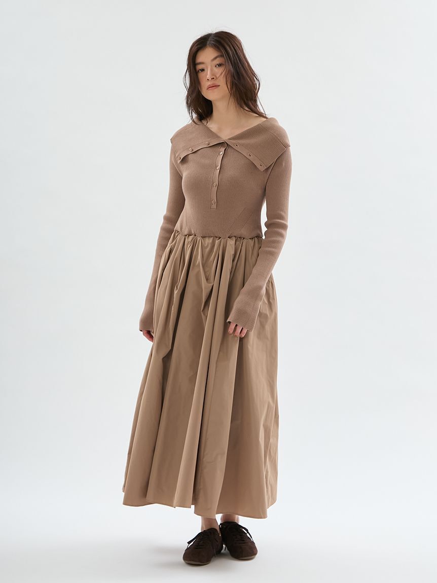 emmi atelier「オフショルカラーニットドッキングワンピース」|ワンピース|