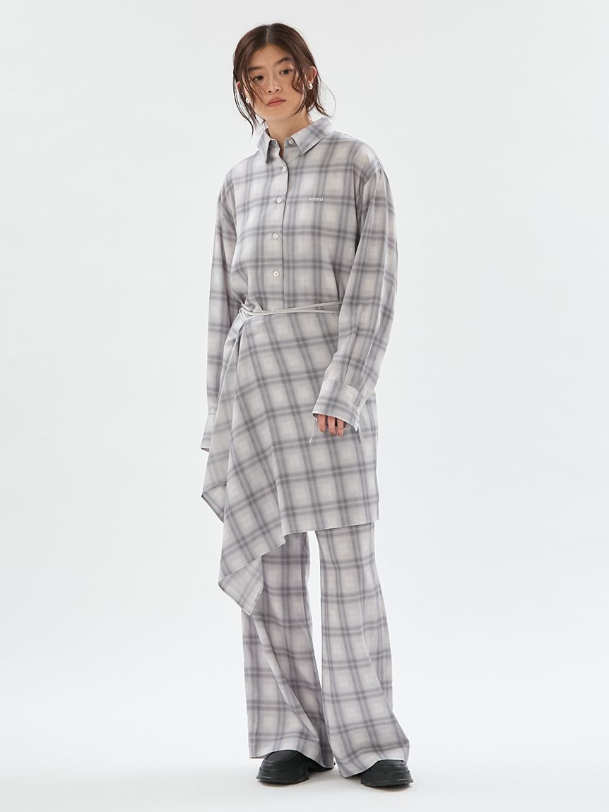 emmi atelier「チェックラップスカート&times;セミフレアパンツ【セットアップ対応】」|チノ|