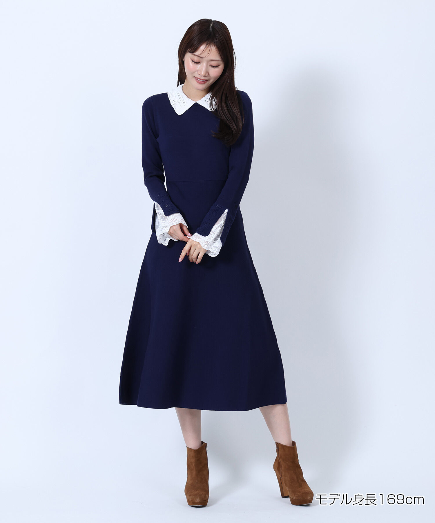 MARY QUANT「クロッシェカラーニットロング ワンピース」|ワンピース|