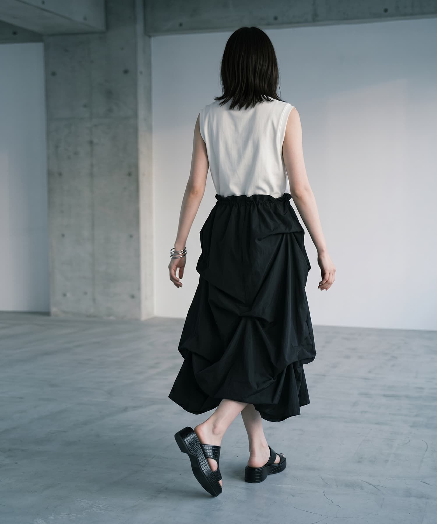 STYLE DELI「【BLK001】タックメニースカートドッキングワンピース」|ワンピース|
