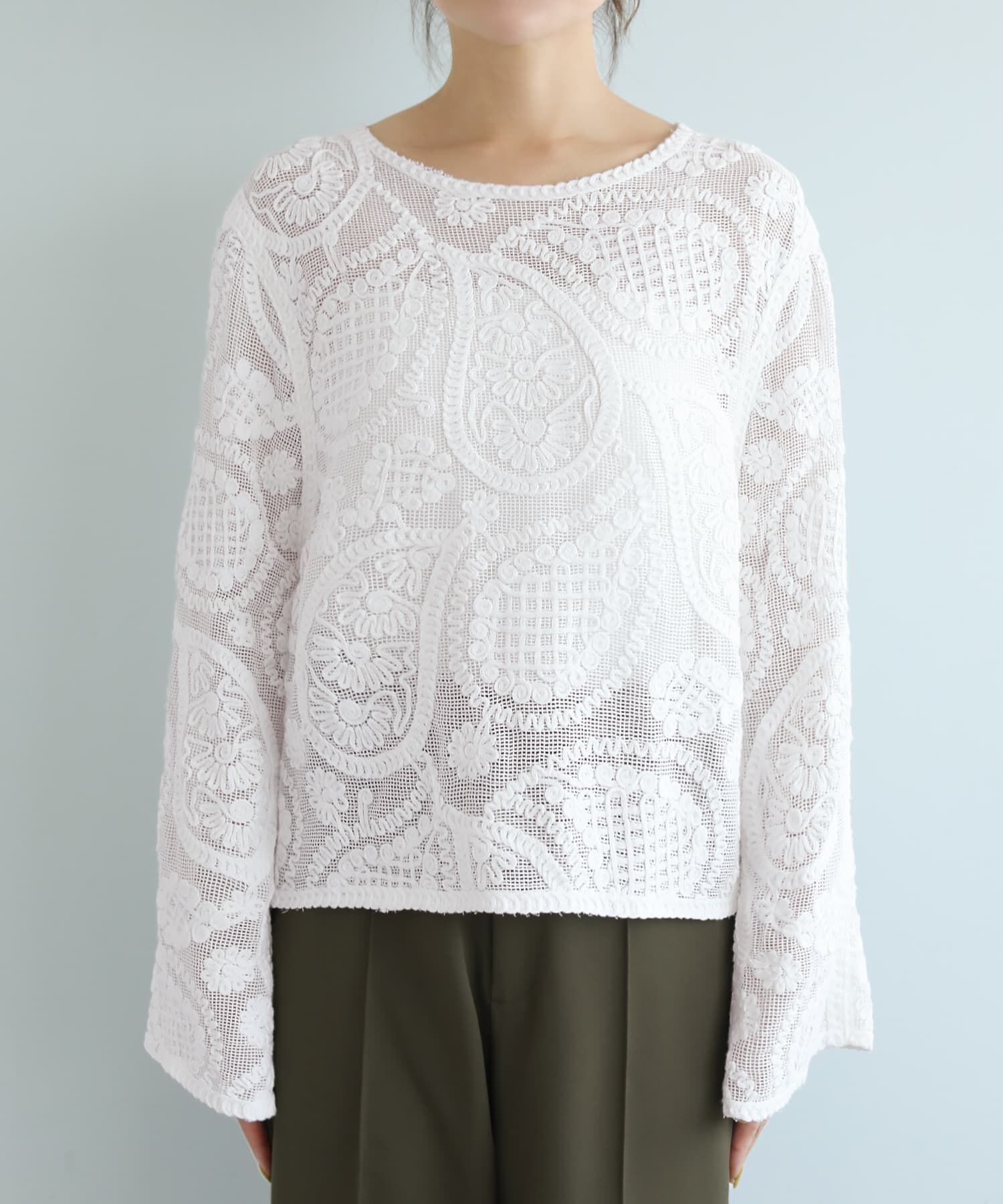 STYLE DELI「ペイズリー刺繍メッシュ編みトップス」|その他|